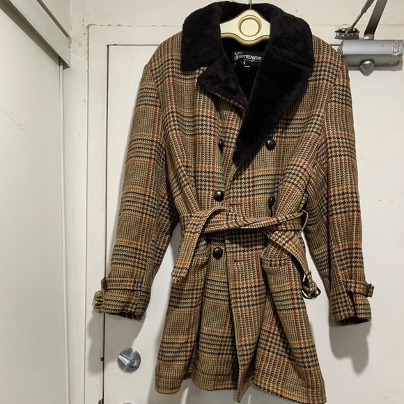 THE DOWNTOWNER VINTAGE FAUX FUR WOOL BLEND PLAID COATS SIZE 42/L - Picture 5 of 13